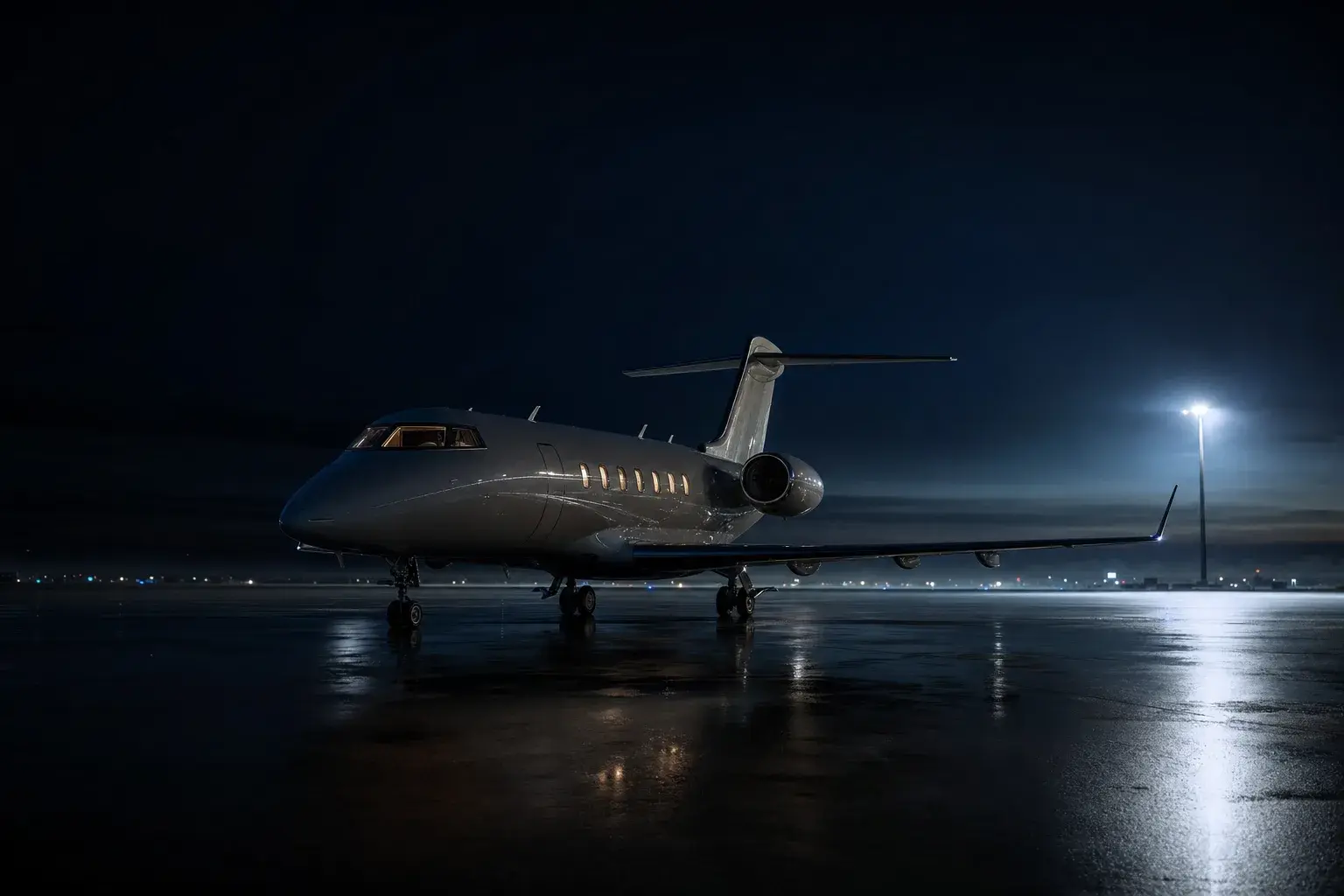 Private jet on a business aviation apron before an empty leg or charter flight