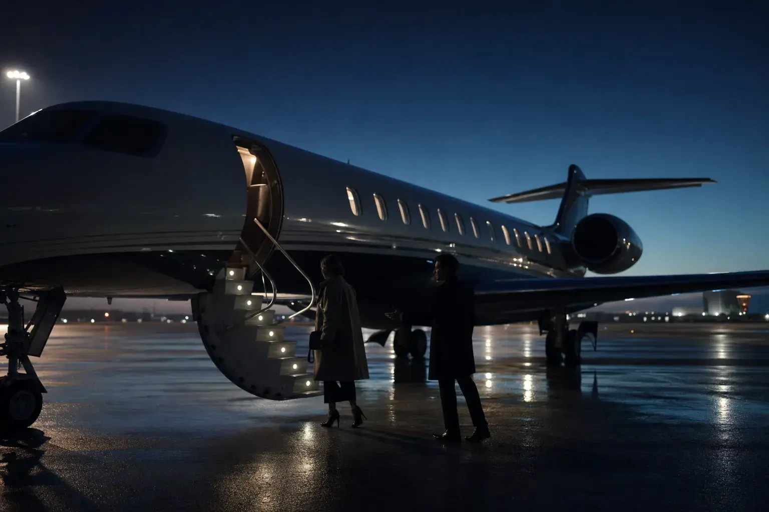 Passengers boarding a private jet on the apron, a scene about private jet etiquette