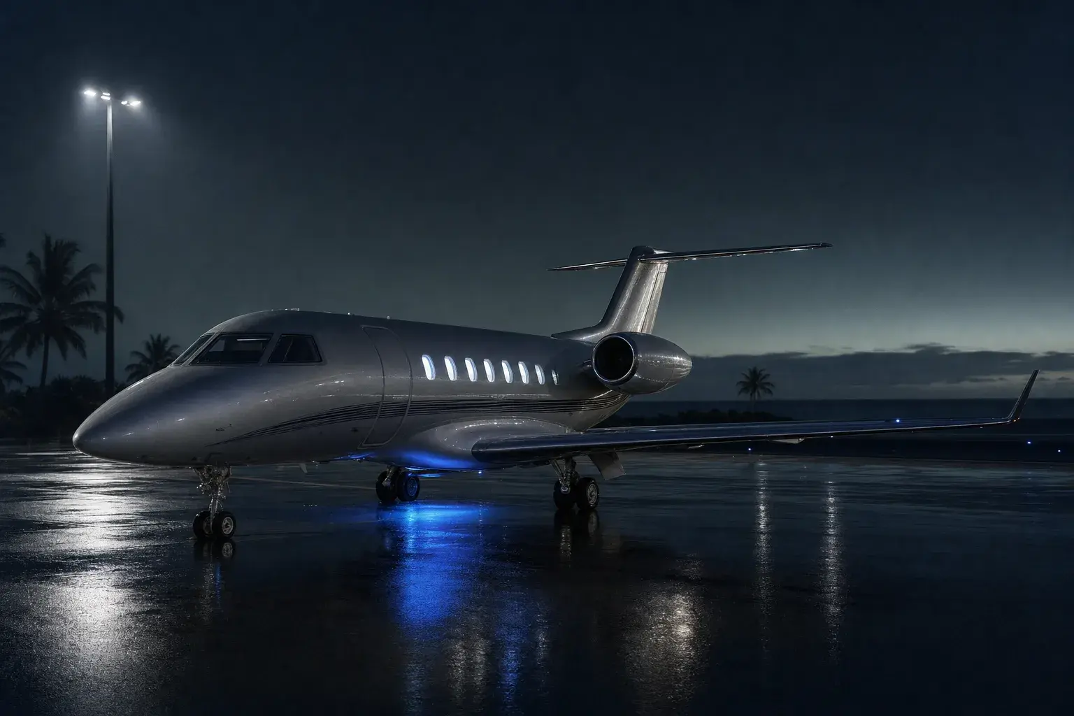 Light jet on the apron at Ibiza Airport after a private jet London to Ibiza flight