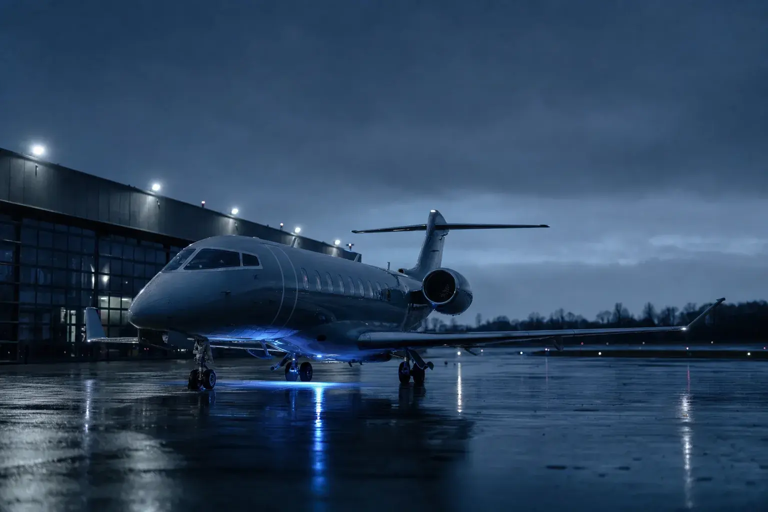 Private jet from London to Paris: business jet on the apron at a London business aviation airport